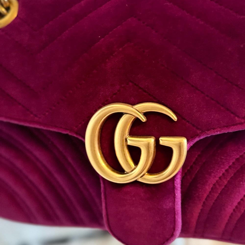 Gucci Purple Velvet GG Marmont Chain Crossbody Bag - Picture 3 of 12